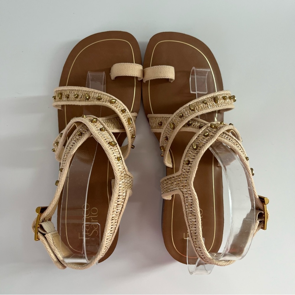 FRANCO SARTO Ina Toe Loop Sandal In Natural Raffia NEW - Picture 7 of 12